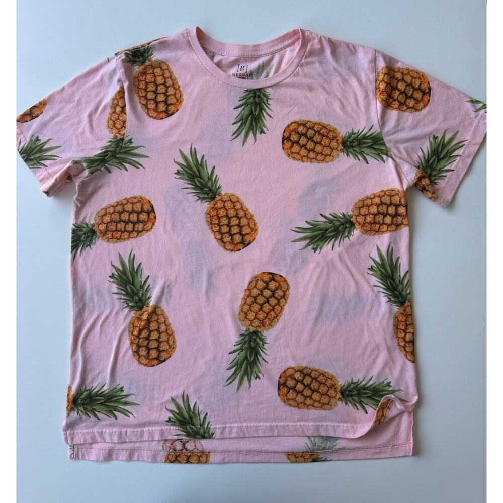 George Man XL Pink Crew Neck Short Sleeve Tropical Pineapple Tee
